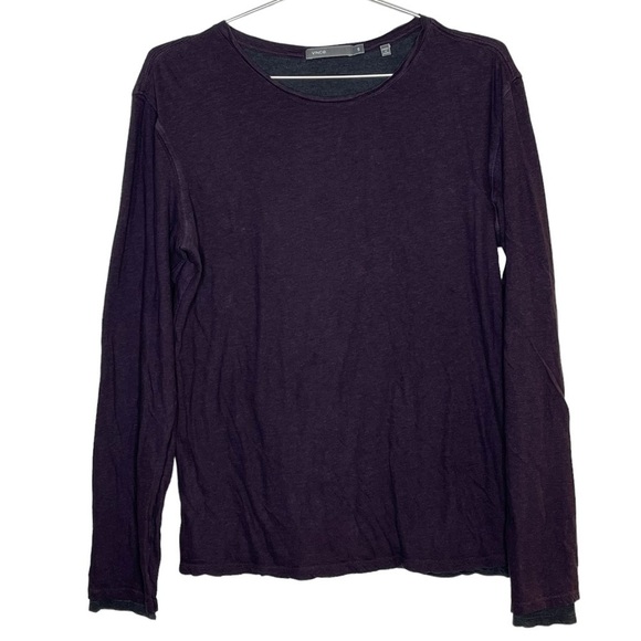 VINCE Purple Layered Long Sleeve T-Shirt Scoop Neck 100% Pima Cotton - Picture 1 of 6